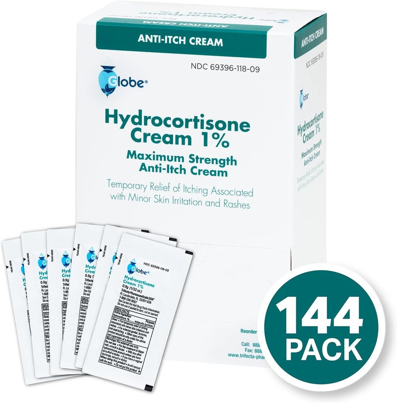 Globe (Box 144 Hydrocortisone 1% Maximum Strength Cream, (0.9g Single Packet) Anti-Itch Cream for Redness, Swelling, Itching, Rash, Bug/Mosquito Bites, Eczema, Hemorrhoids & More - Image 4